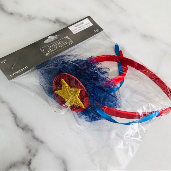 Maker’s Halloween Wonder Woman blue tutu gold stars red bow matching headband - Picture 6 of 6